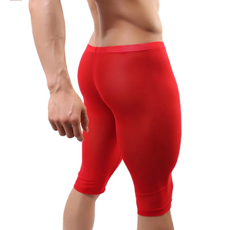 Mens Underwear Pouch Bulge Transparent Homme Male Gauze Sleepwear Long Boxer Pajamas See Through Mutandine Sexy Uomo Trasparente