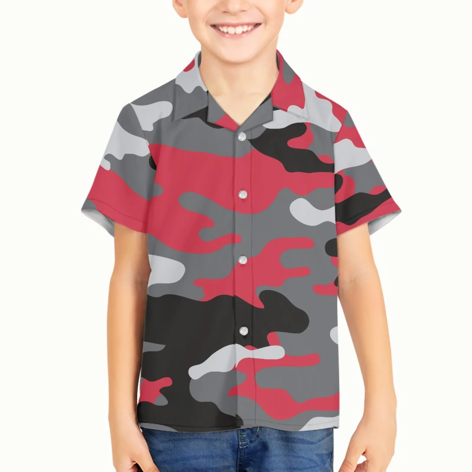 

Camouflage Pattern Children Kid Boy Shirts Hawaiian Shirts Print Short Sleeves Tops Casual Fashion Clothing Summer Loose Shirt