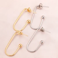 10pcs 1429mm gold stainless steel hypoallergenic hooks with loop long c shape ear studs earrings for jewelry making supplies