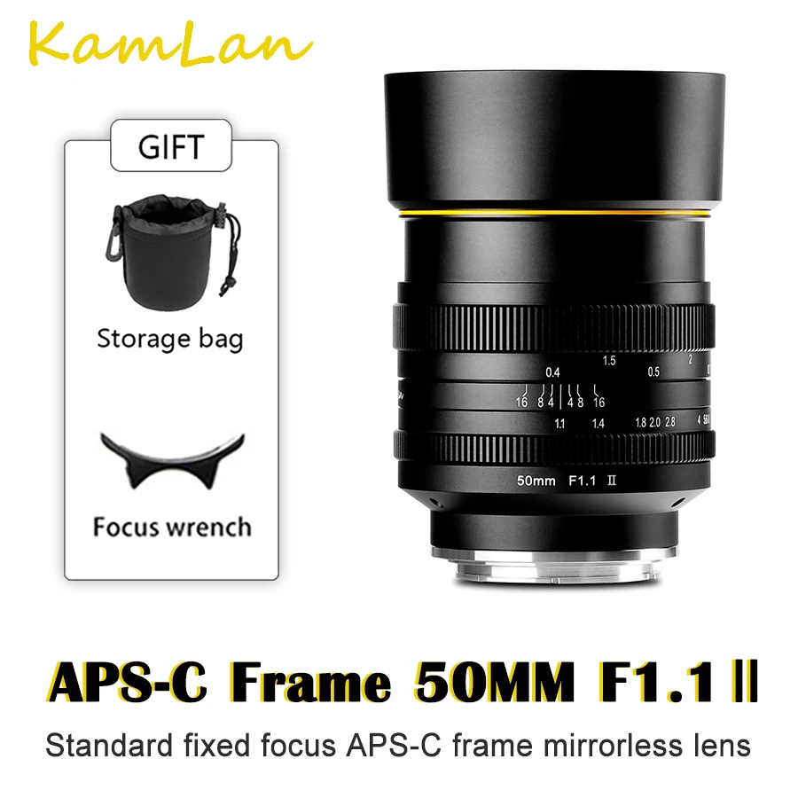 Объектив KamLan 50 мм f1.1 II с большой диафрагмой и ручной фокусировкой Для беззеркальных камер, объектив камеры для Canon Sony Fuji M4/3