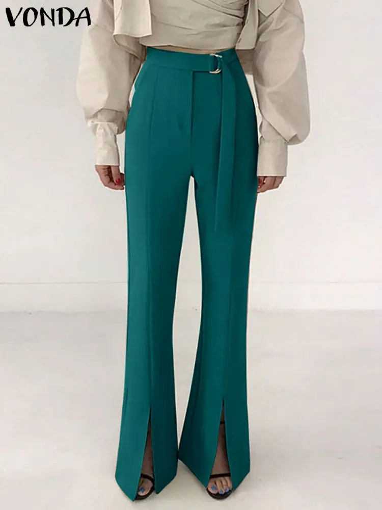 

Women Pants High Waist Belted Suit Pants VONDA 2022 Elegant Party Bootcut Pants Long Trousers Hosen Damen Femininas Oversized