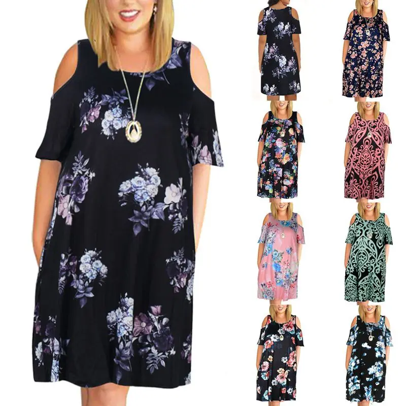 

Summer new plus size mini dress 7XL 6XL 5XL fashion round neck print loose strapless casual dress