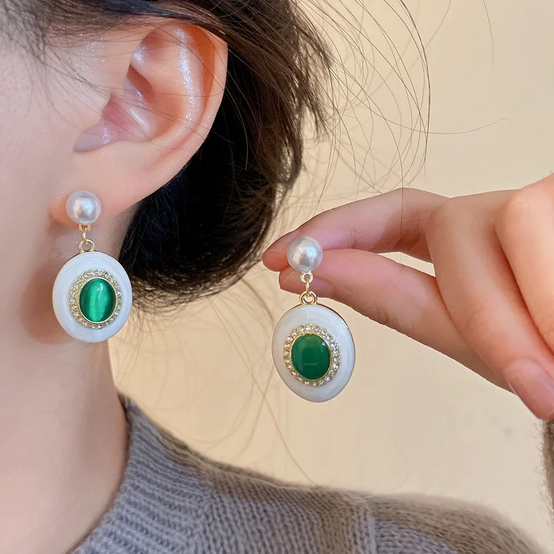 

Винтажные серебряные серьги-гвоздики с овальным Опалом С жемчугом Стразы для женщин индивидуальный роскошный дизайн модные темпераментны...