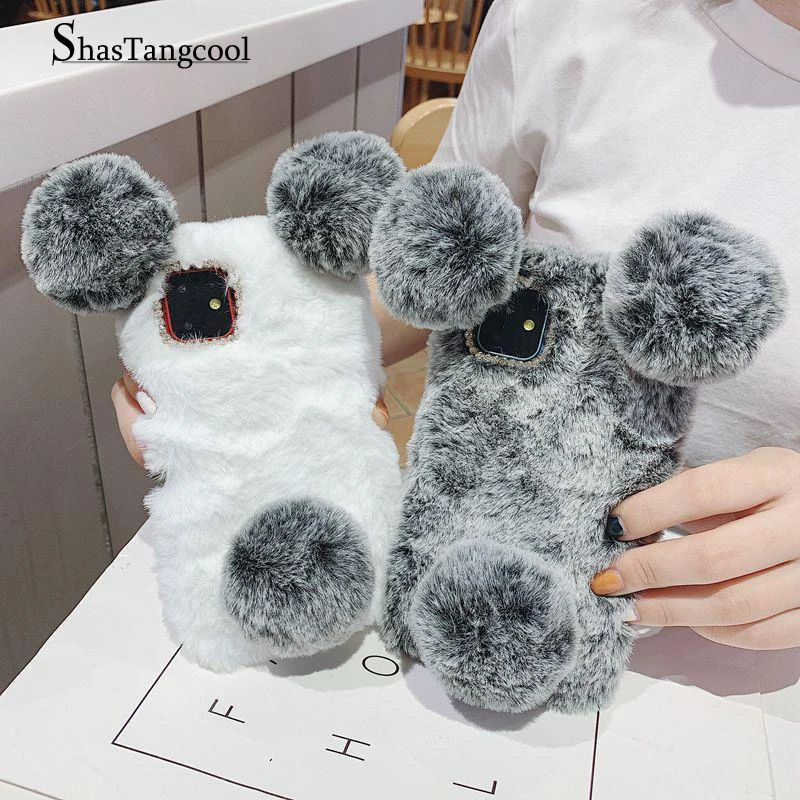 

Winter Girls Love Cute Plush Chinchilla Ears Tail Phone Case For IPhone8 7 11 12 13 Pro Max X XS Max XR Plus SE2 SE3 7Plus MINI