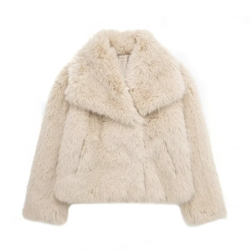 Clothland Women Luxury Fur Coat Hidden Button Long Sleeve Turn Down Collar Jacket Thick Fashion Coats Mujer CA455