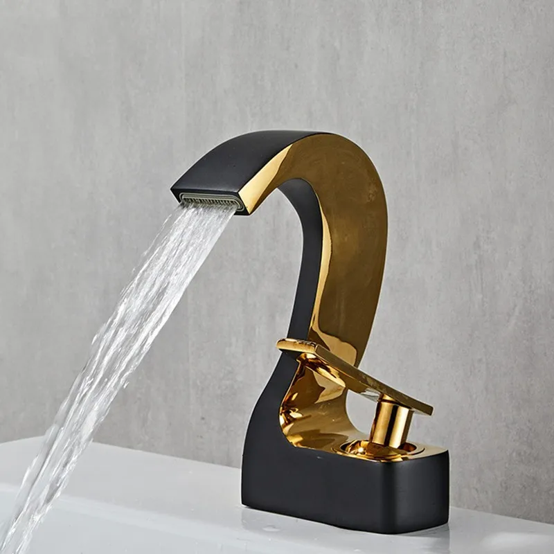 

Basin Sink Faucet Bathroom Copper Faucet Gold Sink Mixer Tap Brass Sink Hot Cold Water Taps Single Handle Snakelike Basin Faucet