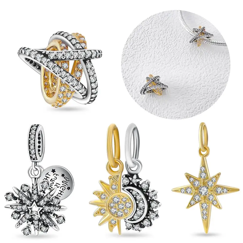 Сверкающие бусины со звездами из стерлингового серебра 925 пробы подходят для