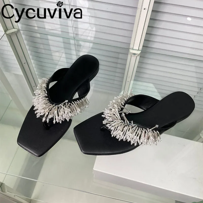 

Rhinestone Flip Flops Flat Slippers Women Designer Split Toe Casual Mules Beach Shoes Summer Crystal Party Dress Shoes Slides
