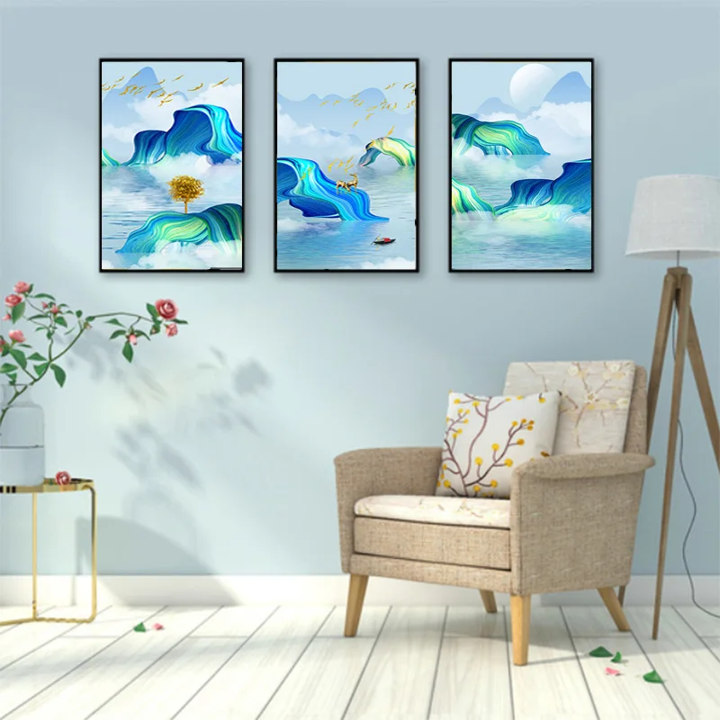 

Постеры и принты на холсте с изображением синего горного пейзажа, настенные художественные картины для спальни, гостиной, домашний декор без рамки