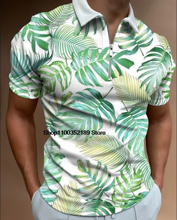 

Fashion Zip-up Design 3D Print Tops Pullover Men Loose Clothes Short Sleeve Polo Shirt Casual Men's Vintage Summer Wear Tees