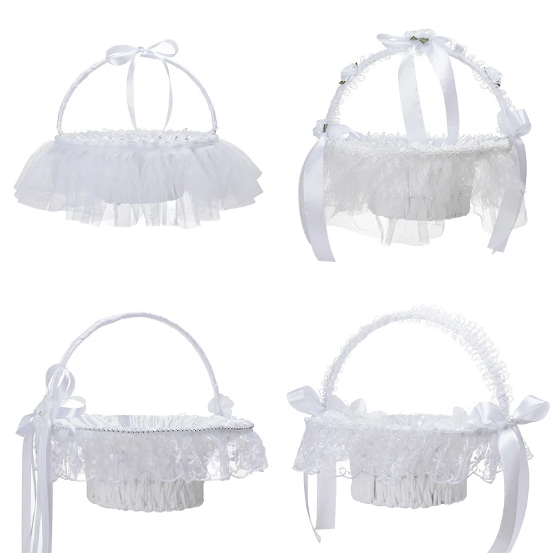 

Exquisite Wedding Lace Bowknot Flower Girl Basket for Graduation Party Ceremony