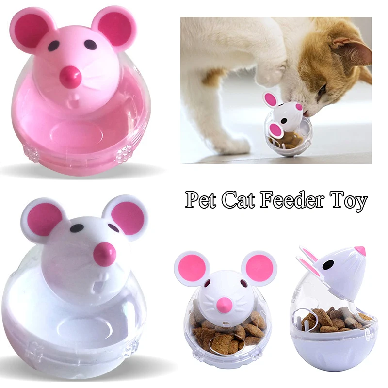 

Funny Pet Cat Feeder Toy Cat Mice Shape Funny Interactive Food Rolling Leakage Dispenser Bowl Kitten Playing Training Toys