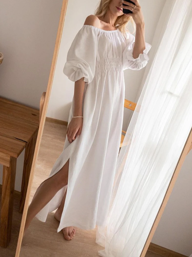 

New Summer New In Dresses One-neck Cotton Linen Dress Loose and Breathable Women's Long Dresses Stylish Casual Women Clothing