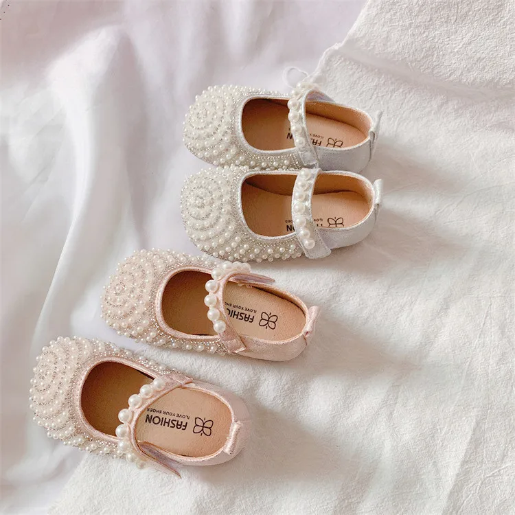 

Girls Princess Shoes Spring Autumn New Children's Baby Pearl Rhinestone Single Shoes All-match Small Leather Mary Janes Shoes