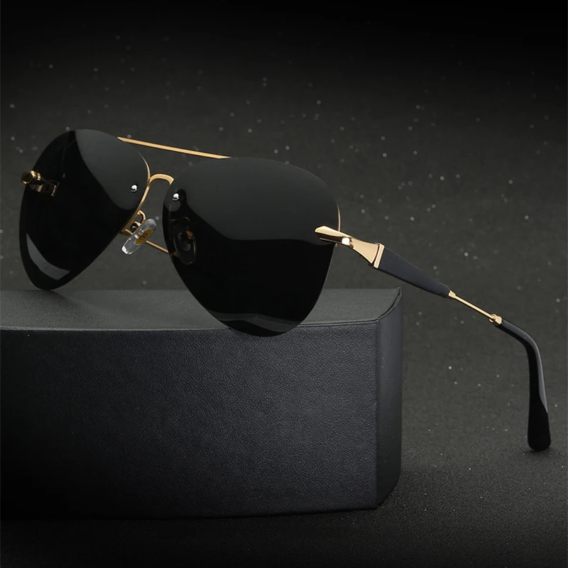 

Luxury Sunglasses Men Women Polarized Driving Glasses Brand Designer Mercede Metal Rimless Pilot Eyewear Vintage Oculos De Sol