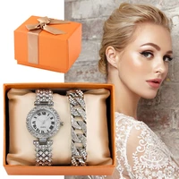 silver band diamond watch bracelet set 2 pcs elegant bracelets quartz watches exquisite gift box valentines day for girlfriend