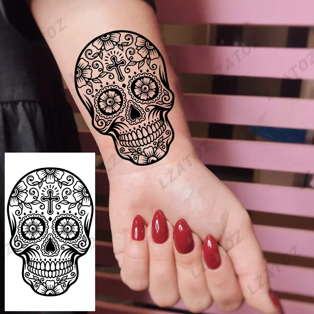 DIY Rose Flower Temporary Tattoos For Woman Man Realistic Skull Peony Fake Tatoos Finger Water Transfer Small Tattoo Sticker images - 6