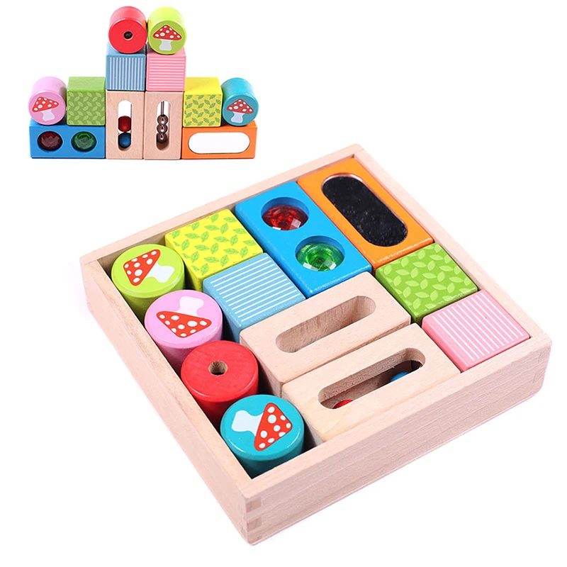 

Kids Colorful Blocks Sensory Toys Montessori Color Cognition Stacking Blocks Games Early Educational Sound Blocks Toys For Baby