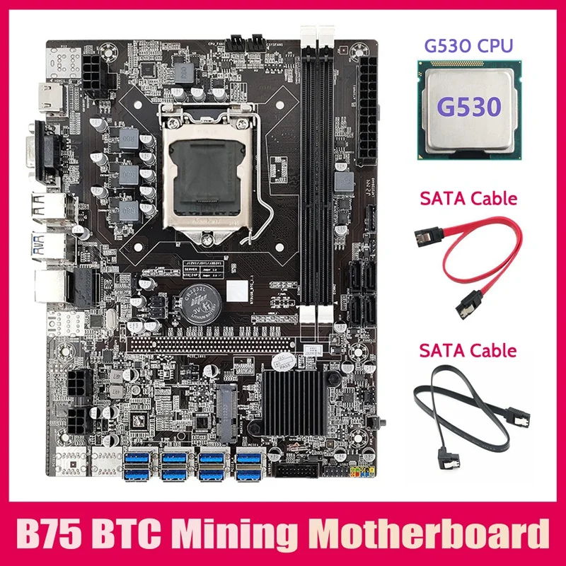 

B75 ETH Mining Motherboard 8XPCIE USB Adapter+G530 CPU+2XSATA Cable LGA1155 MSATA B75 USB Miner Motherboard