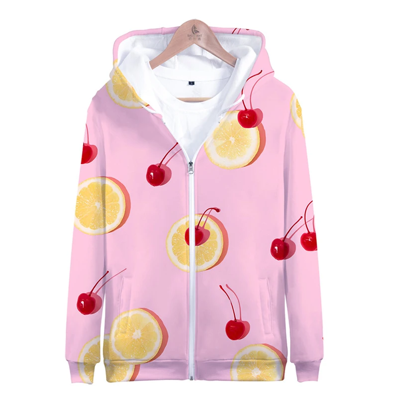 

2021 New Print Fruit Fashion Kawaii Men Women Zipper Hoodies Jacket Casual Long Sleeve Zip Up Hooded Sweatshirts Autumn Coats
