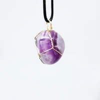jewelry natural stone crystal chakra stone necklace pendant wire wrap healing amethysts quartz necklace wedding gift