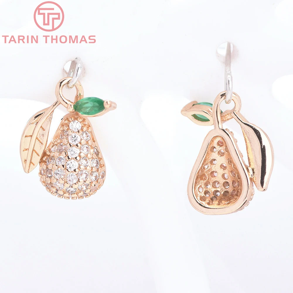 Латунные подвески в форме груши с цирконом 6 шт. 10 х13 мм цвета шампанского