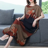 2022 summer vintage loose floral mulberry silk dress women casual m 4xl plus size chiffon midi dress elegant party vestidos