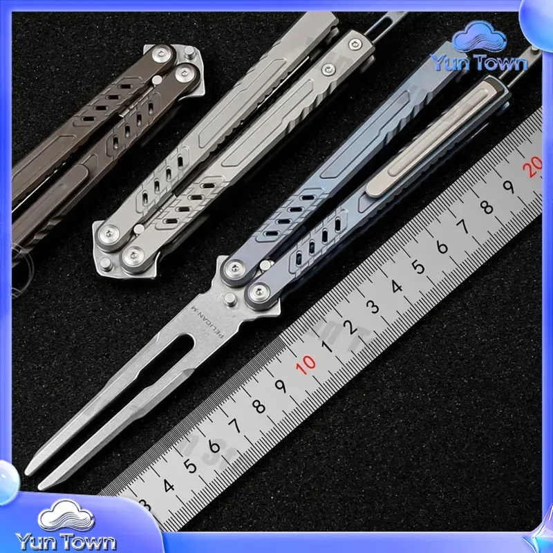 Фото Тренировочный балисонг Maxace Pelican-M с рукоятью из титана TC4, лезвием M390 Live Blade и струнным инструментом из стали 440C, EDC-инструмент для тюнинга, бабочка-нож №1