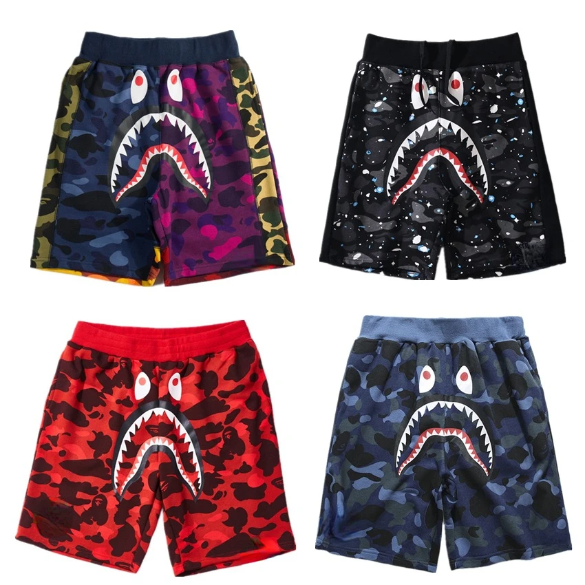 Summer New Oversized Men's Shorts Couple Japanese Cotton Shark Head Camouflage Beach Pants Brand 3D Printing Casual Sweatpants