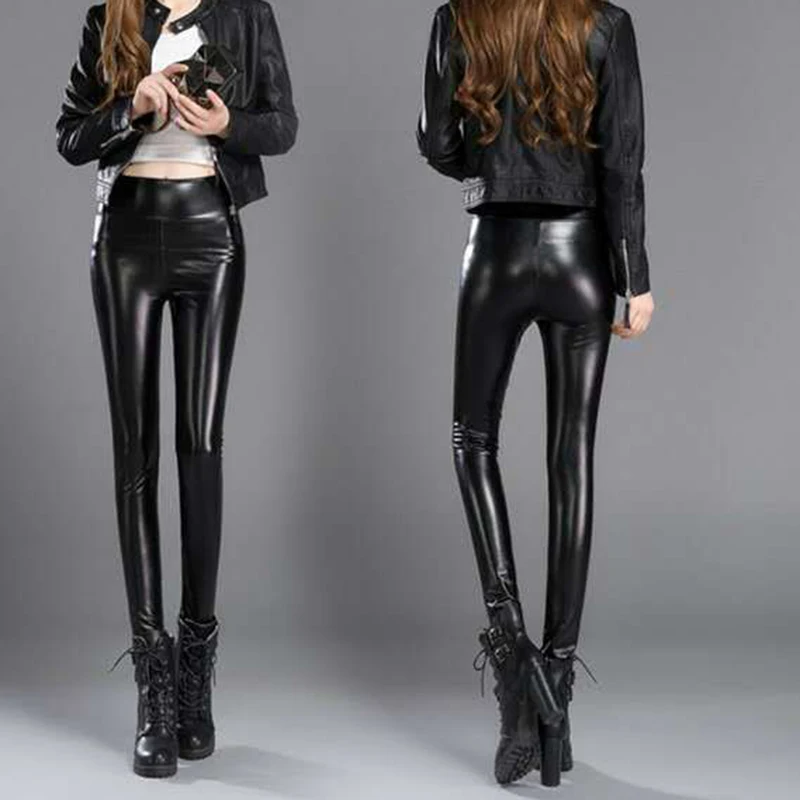 

Women Winter Faux Leather Leggings Streetwear High Waist Skinny Plush Warm Pants Woman Black Sexy Slim Fit Pencil Trouser Ladies