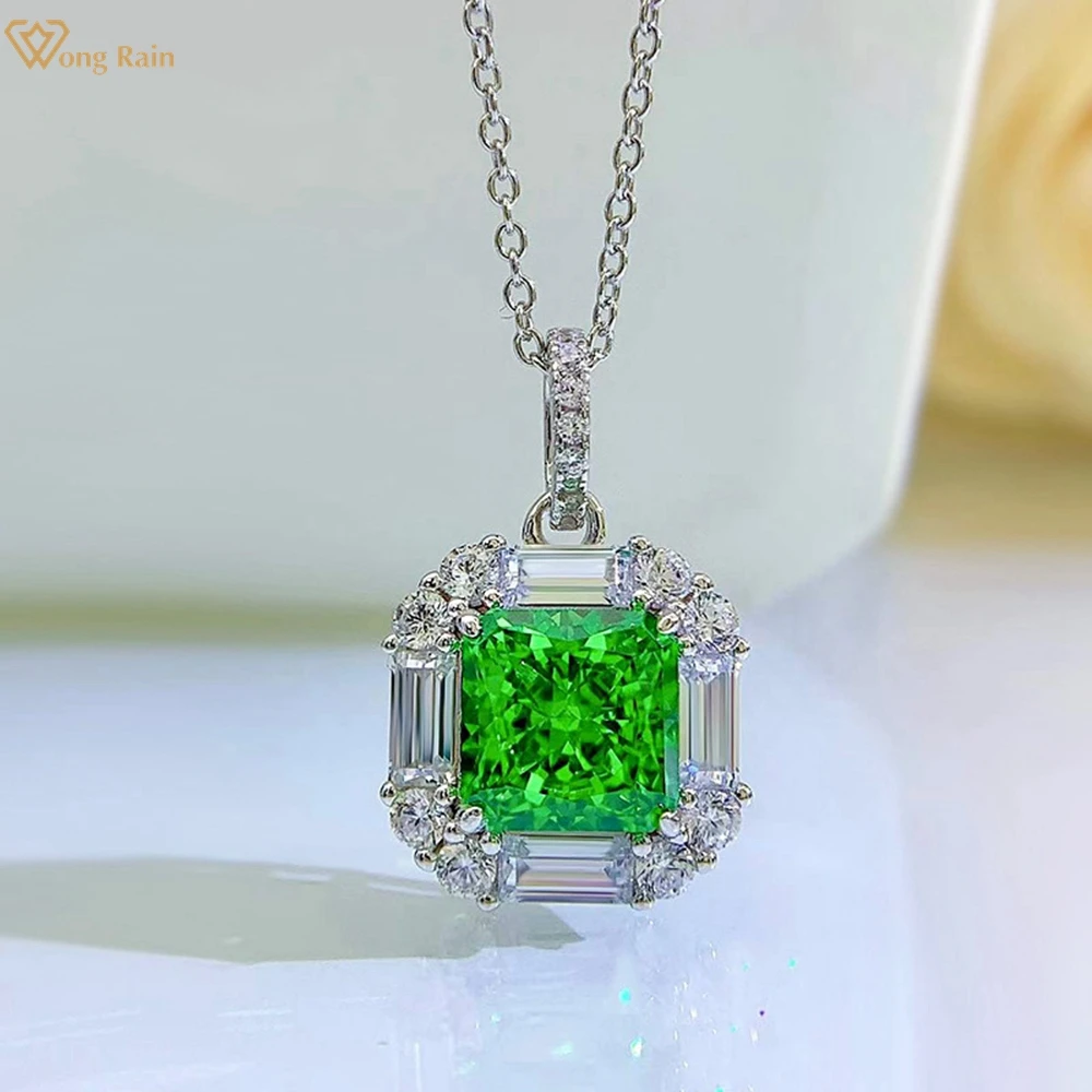 

Wong Rain Vintage 925 Sterling Silver 2 CT Created Moissanite Emerald Gemstone Women Pendant Necklace Fine Jewelry Birthday Gift
