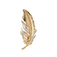 luoler gold alloy creative rhinestone feather brooches for women men pin on clothing hat suit leaf accessory gift unisex brooch