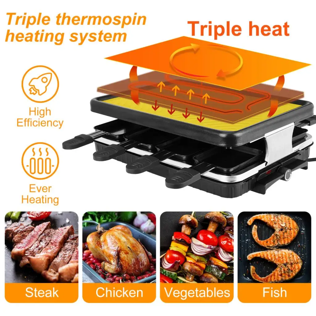 table grill electric korean bbq grill indoor cheese raclette for 8 person non stick surface temperature control dishwasher safe free global shipping