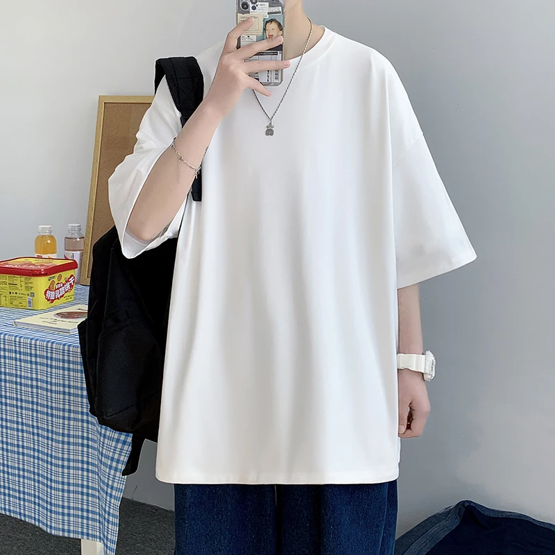 

8685 Mannen Katoen Mode Tshirt Solid Mens Zomer T-shirts 5XL Mannelijke Oversized Tee Shirts Grappig Wit Casual T-shirt Voor man