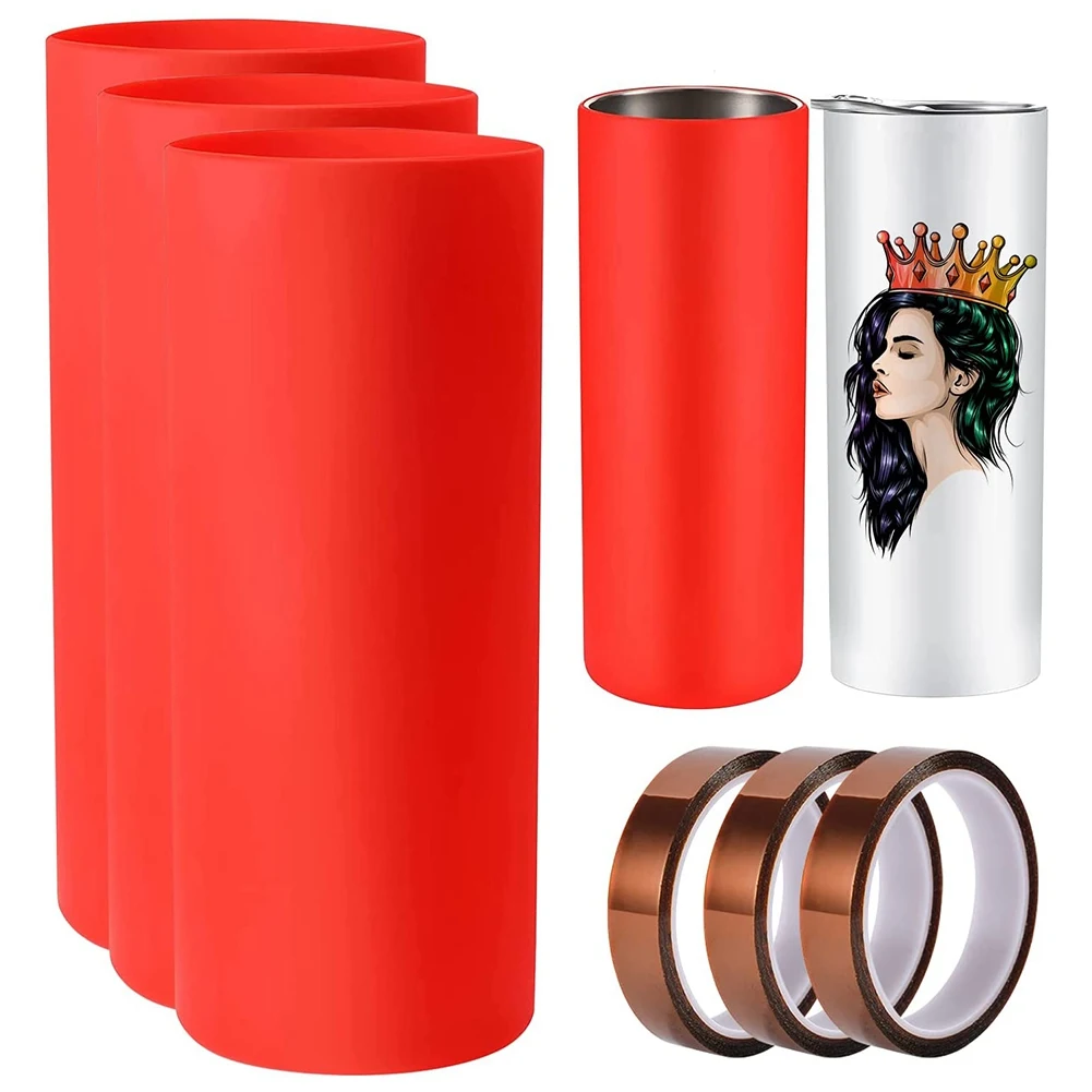 

3 Pcs Silicone Wrap for Sublimation Skinny Tumblers 20Oz Reusable Silicone Wrap Mug Clamp for Full Wrap Tumbler Blank