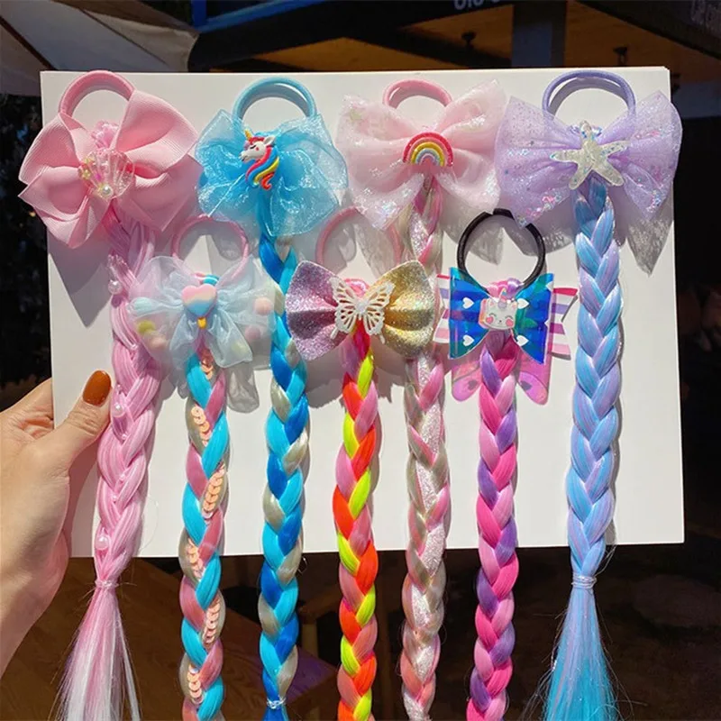 

Children Hair Clips Barrettes Hair Accessories Colorful Wig Cartoon Unicorn Bowknot Girls Hair Clips Fake Twist Braids Headdress