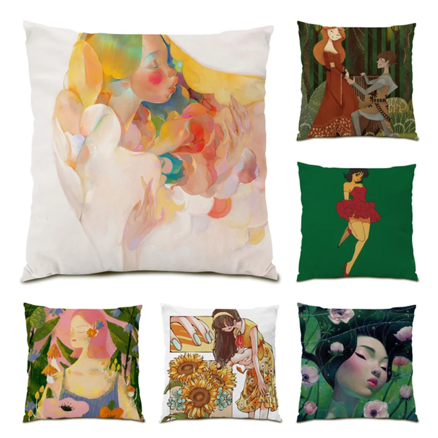

Cushion Covers 45x45 Polyester Linen Pillowcase Sofa Decorative Pillow Cases Abstract Geometry Home Decor Velvet Artistic E0479