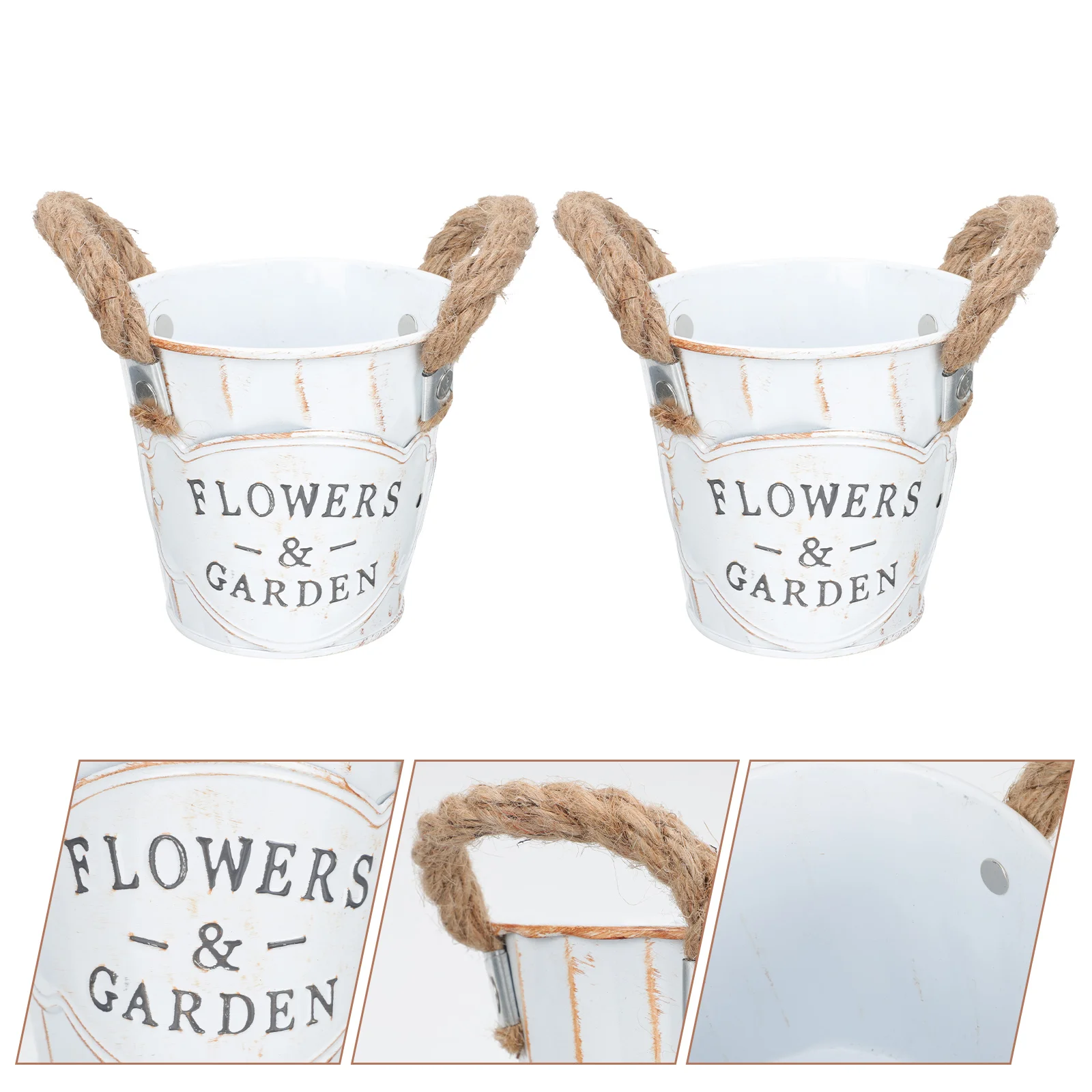 

Flower Pot Bucket Flowerpot Galvanized Vase Metal Buckets Irondecorative Container Handlemini Round Green Succulent French Pots