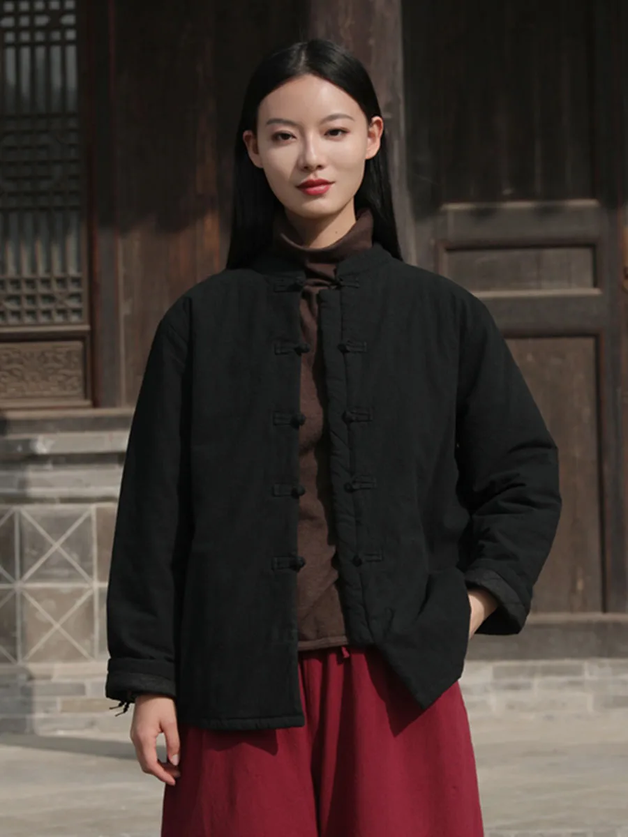 Новое китайское базовое хлопково-льняное однотонное короткое пальто с хлопковой