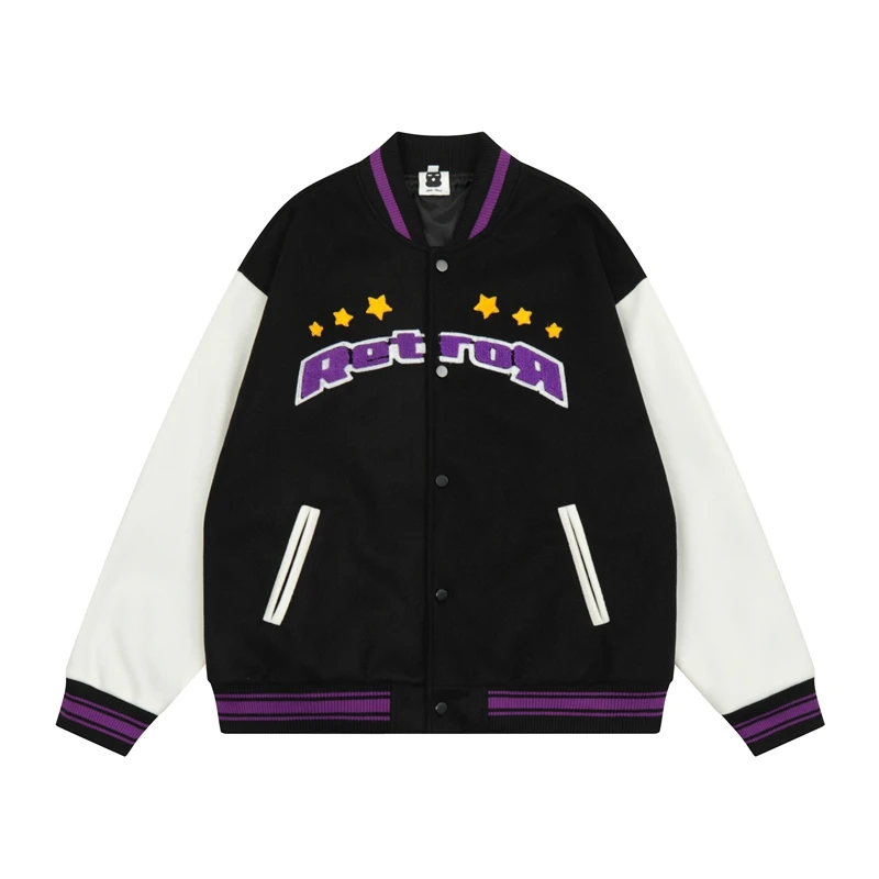 

Contrast Color Letter Flocking Embroidery Stand Winter Jackets for Men and Women Patchwork Streetwear Windbreaker Oversize Coat