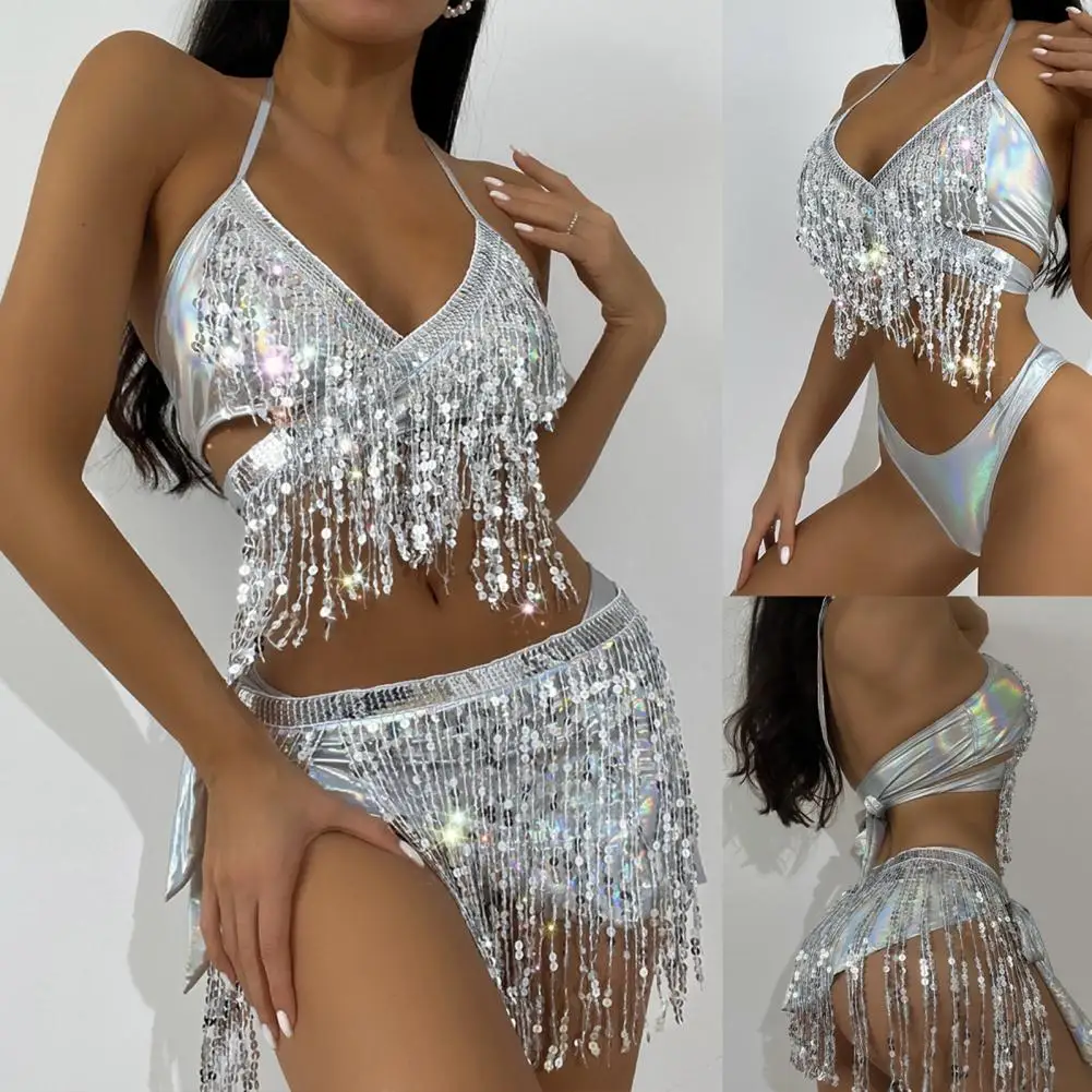 

3 Pcs/Set Summer Bikini Set Padded Summer Bathing Suit Lace Up Wireless Women Swimsuit Water Sports Clothes