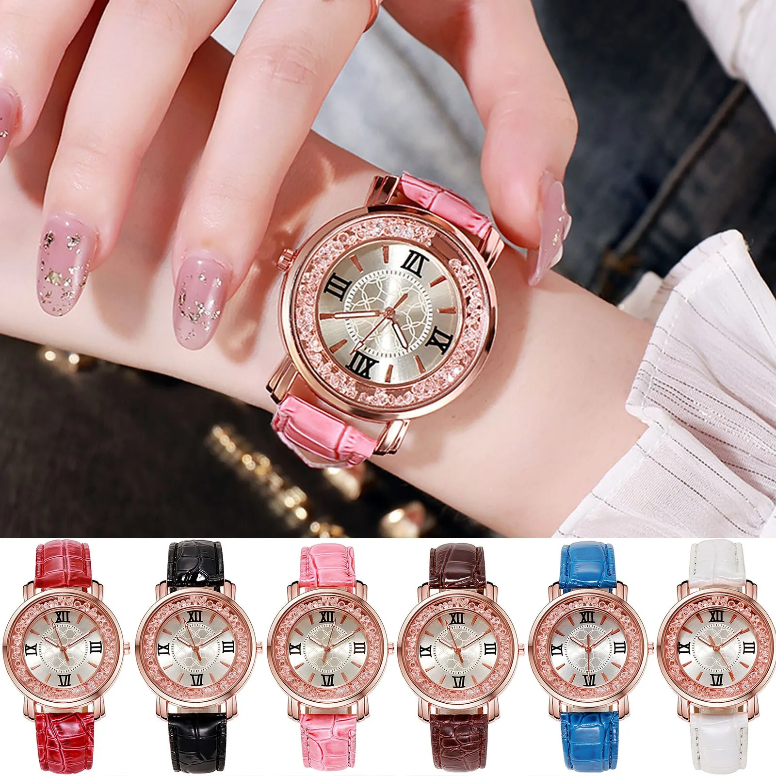 

Fashion Luxury Diamond Watches For Women Quartz Analog Wristwatches Leather Strap Ladies Crystal Watch Montre Femme Strass