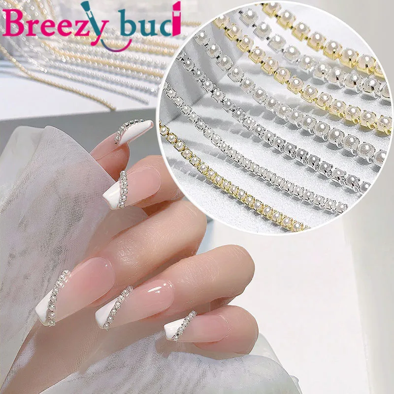 

25cm Pearl Claw Chain Nail Rhinestone Gold 3D Metal Silver AB Diamond Nail Art Decorations DIY Nail Line Glitter Striping Ball