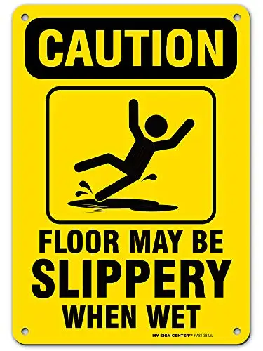 

Caution Wet Floor Sign Slippery When Wet, 7 x 10Industrial Grade Aluminum,Easy Mounting,Rust-Free/Fade Resistance,Indoor/Outdoor