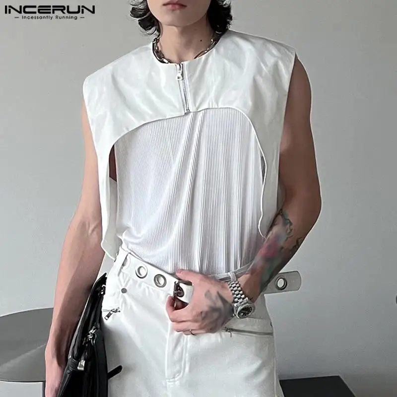 

Stylish Hot Sale Tops INCERUN Men's Cargo Zipper Solid Front Hollowed Vests Casual Fashionable All-match Cropped Waistcoat S-5XL