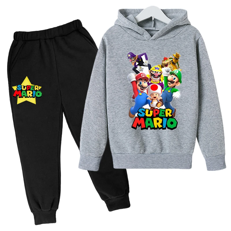 

2023 New Marios-bros Hoodie Set Kids Clothes Boys Sports Sweashirts Spring Autumn Children Hoodie+Pants 2-Piece Set