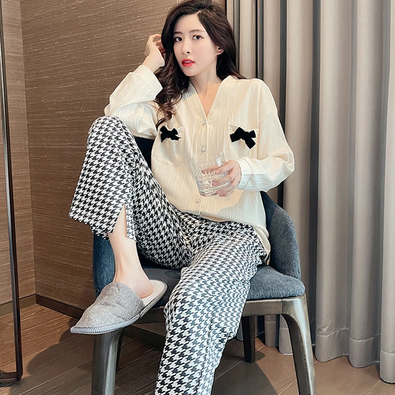 CAIYIER 2022 Autumn Winter Pyjama Set Women Avocado Cute Print Casual Nightwear Long Sleeve Cardigan Sleepwear Feamle Outerwear