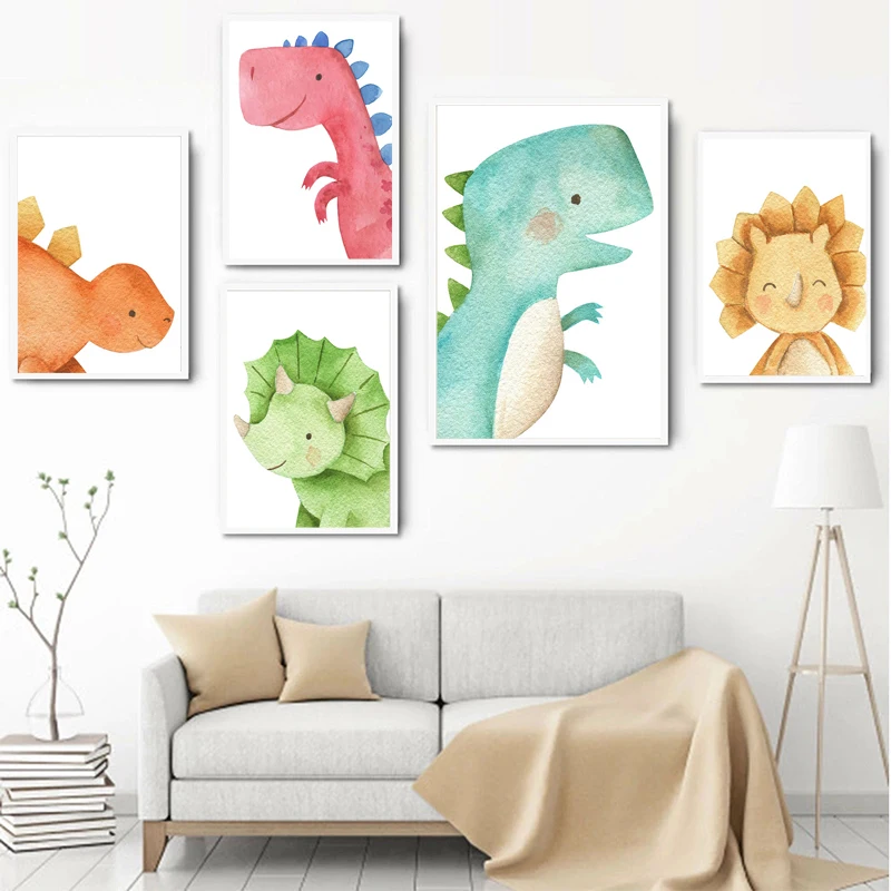 

Акварельные красные, зеленые, динозавры, животные, скандинавские постеры и принты, настенная живопись на холсте, настенные картины для гостиной, домашний декор