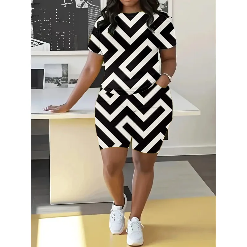 Лидер продаж модные повседневные короткие брюки с рисунком женская футболка