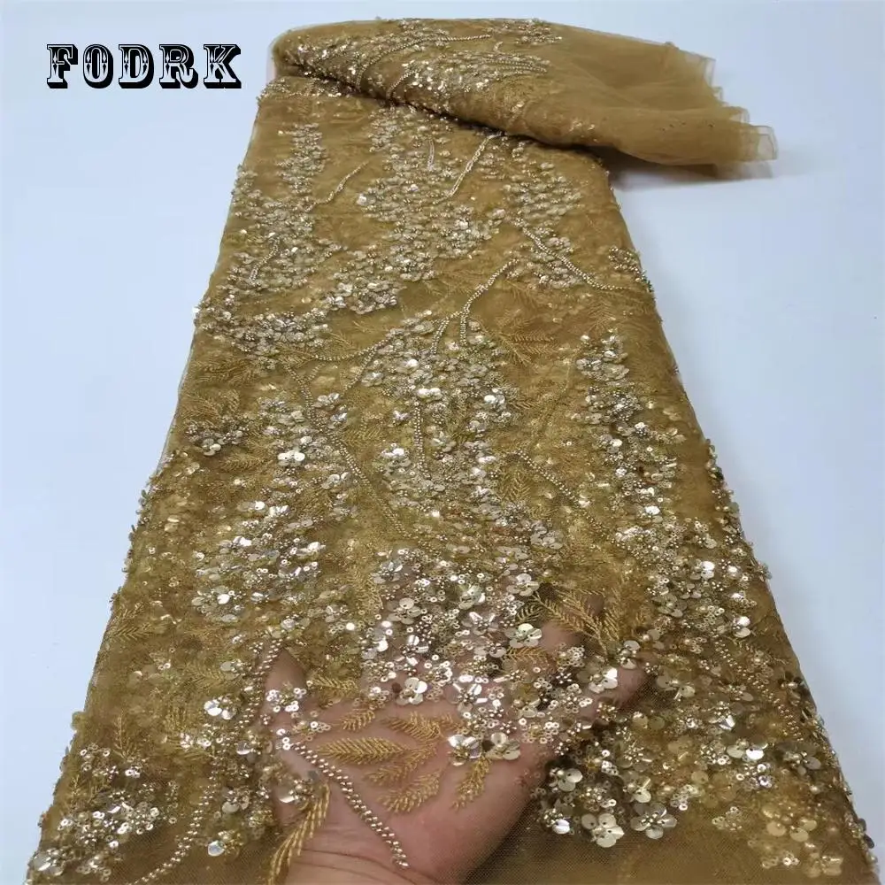 

Роскошная африканская Тяжелая кружевная ткань 2023 высокого качества 5 ярдов нигерийские блестки французская Тюлевая ткань для свадебной вечеринки